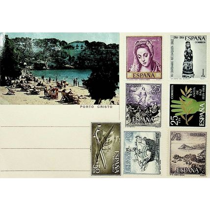 Porto Cristo Postcard with 7 Unfranked Stamps, 1960s Spain