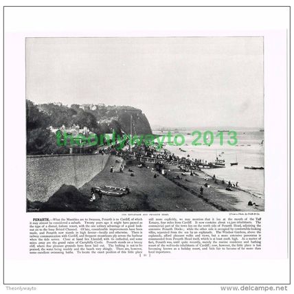 PENARTH, ESPLANADE & HEAD, GLAMORGAN, WALES, Book Illustration, c1895