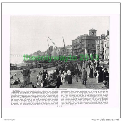 HASTINGS, THE FRONT SHOWING THE PIER, SUSSEX, ENGLAND, Book Illustration, c1895