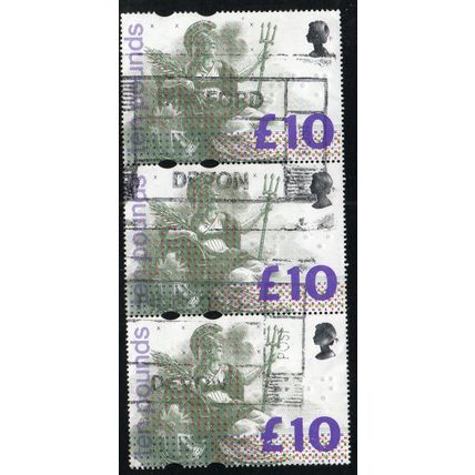 Sg1658 £10 Britannia strip of 3 fine used (bsc )