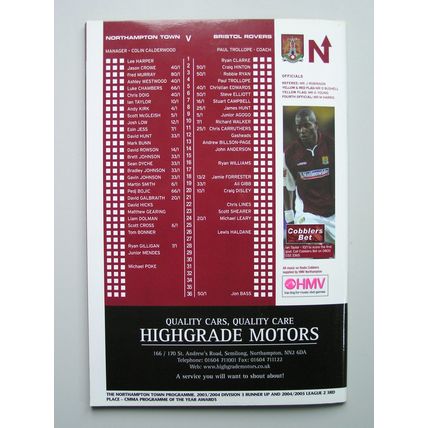 NORTHAMPTON TOWN v BRISTOL ROVERS League 2 19/11/2005