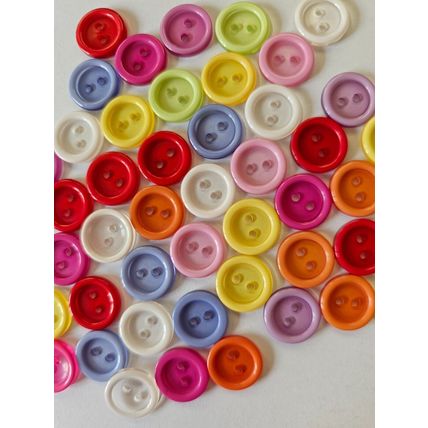 50 Transparent Effect Buttons in Assorted Colours Resin, Round Size 13mm
