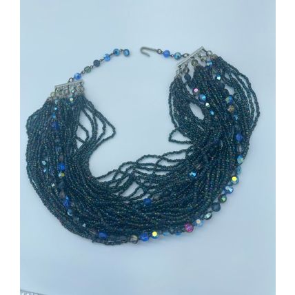 Blue Beaded Necklace-Elegant VTG Hook