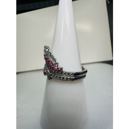 Bomb Party Sz7 Revealed BP Ring Jewelry RBP Pink Fire Opal 2Pc Rhodium P Bnd Set