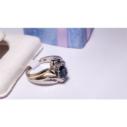 Estate 1.02ct Royal Blue Sapphire .15ctw Diamond 2Tone 14Kt 7.4gTwist Ring22429