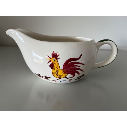 VINTAGE 'FIERCE COCK' GRAVY BOAT BY ADAMS POTTERY