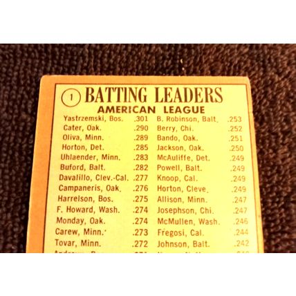 1969 Topps #1 A.L. 1968 Batting Leaders Carl Yastrzemski Danny Carter Tony Oliva