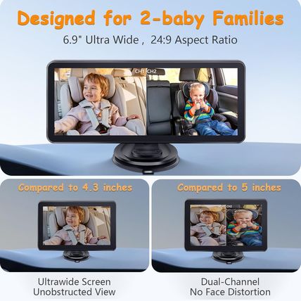 2-Kids Baby Car Camera for Seat: 6.9 Inch Ultrawide Display with Two Cameras Rea