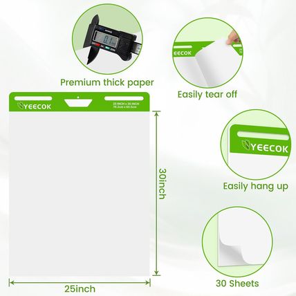 YEECOK Sticky Easel Pad 25 in X 30 In, 30 Sheets/Pad, 4 Pads/Pack, Sticky Flip C