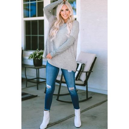 Gray Exposed Seam Patchwork Long Sleeve Top