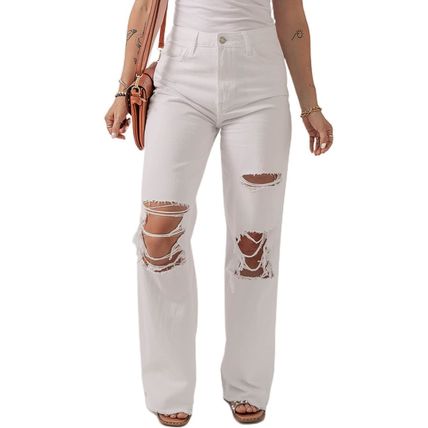 Bright White Heavy Distressed Straight Leg Jeans
