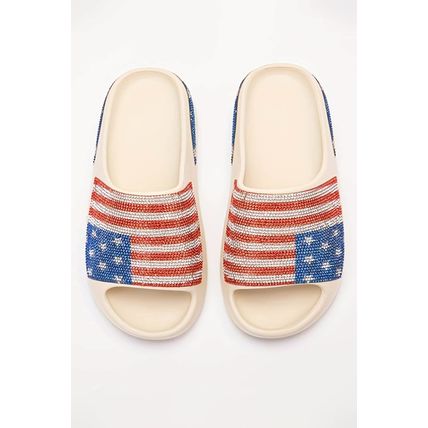 White Rhinestone American Flag Thick Sole Slippers
