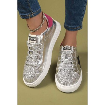 Silvery Metallic Luster Star Pattern Slip On Flat Shoes