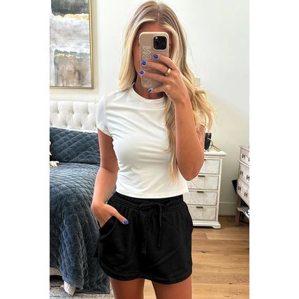 Black French Terry Drawstring Mini Skort with Pockets