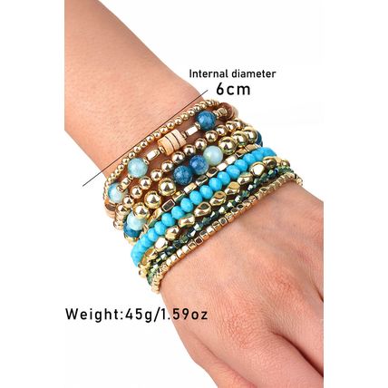 Gold Boho Beaded Multi Layer Elastic Bracelet Set