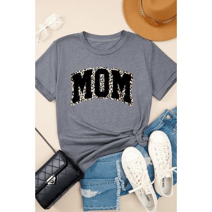 Gray Leopard MOM Graphic Crewneck Mothers Day T Shirt