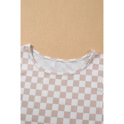 White Ribbed Texture Checkered Print 2pcs Tank and Pants Set