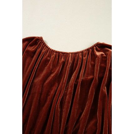 Clay Elastic V Neck Puff Sleeve Short Velvet Dress