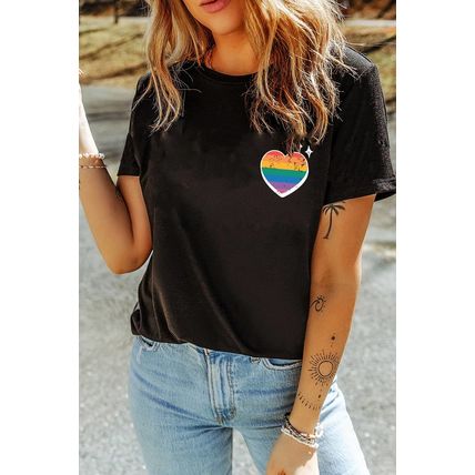 Black Pride Heart Cracking Graphic Detail Cotton Blend T Shirt