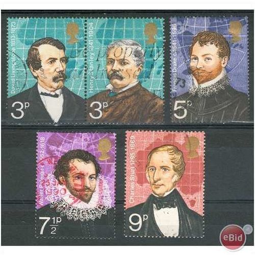GB stamps 1973 Used Set - SG 923-927 - British Explorers