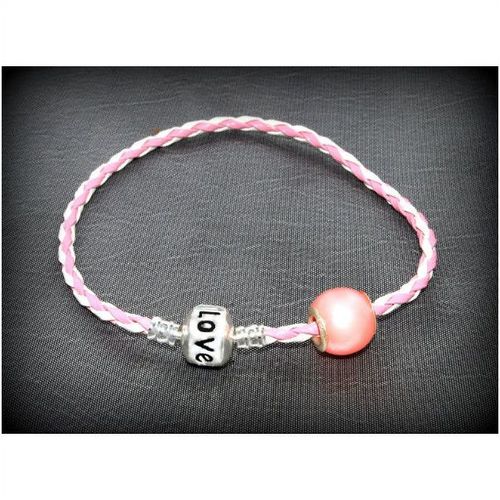 Summer Gift Woven Bracelet Euro Pink Bead Love Clasp Bangle Jewellery 899
