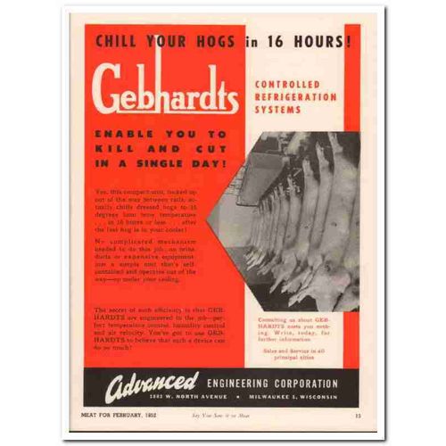 advanced engineering company 1952 gebhardts refrigeration vintage ad