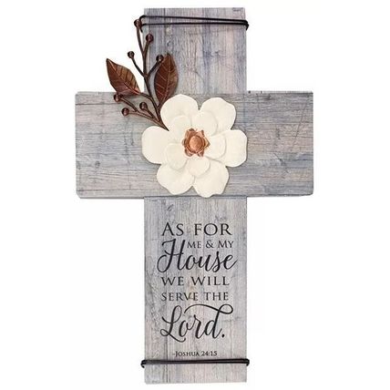 Joshua 24:15 Wall Cross Floral 27.5 CM Gift Christian Home Decor Jesus Faith
