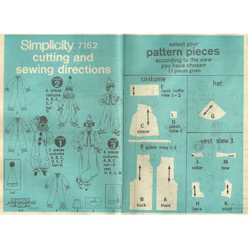 Simplicity 7162 Sewing Pattern Boy Girl Clown Costume Size 2-4 Used No Hat