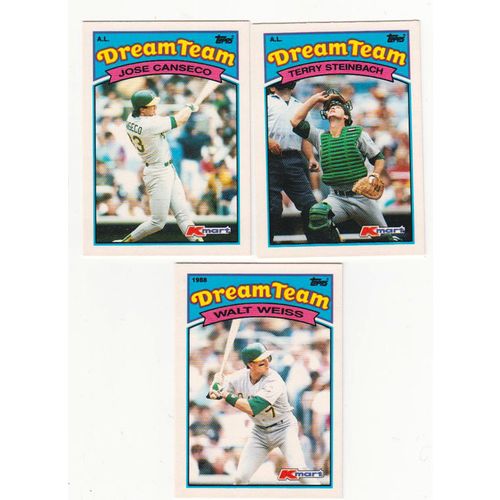 THREE 1989 Topps Kmart Dream Team Athletics cards-4 Weiss 18 Canseco 19 Steinbac