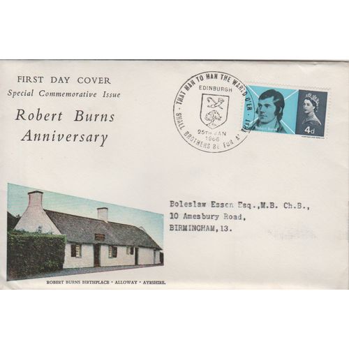 GB 1966 Robert Burns FDC special Edinburgh quote pm plus a letter see rest