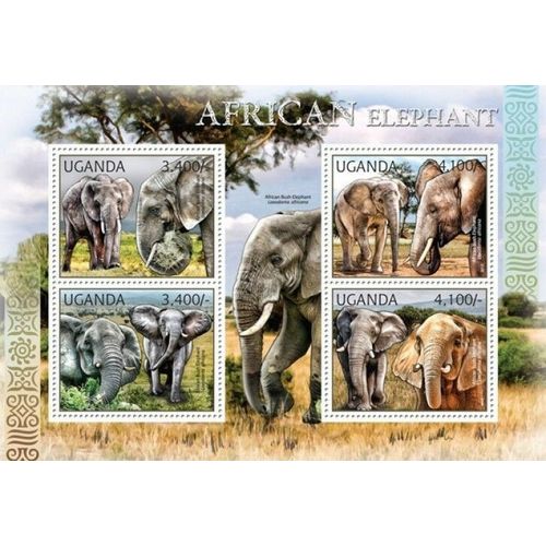 UGANDA 2012 SHEET MNH ELEPHANTS ELEFANTES ELEFANTEN ELEFANTI WILDLIFE