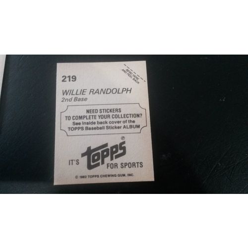 1982 Topps Stickers Card # 219 Willie Randolph Excellent (5) New York Yankees