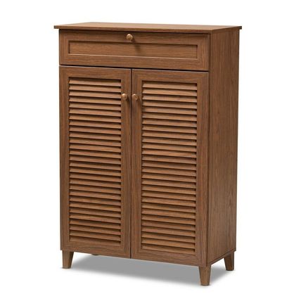 Gray Walnut White Oak Vented Shoe Storage Cabinet 45.25" Tall 4 Shelves Drawers