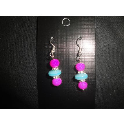 Hot pink & turquoise with clear crystals earrings