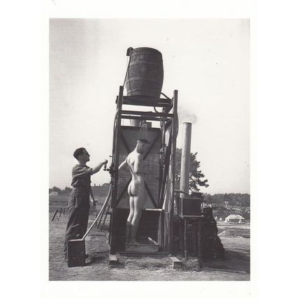 WW2 Army Suitability Tests Shower With Beer Keg Barrell Postcard