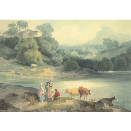Francis Wheatley Figures & Cattle By A Lake 1795 Painting Postcard
