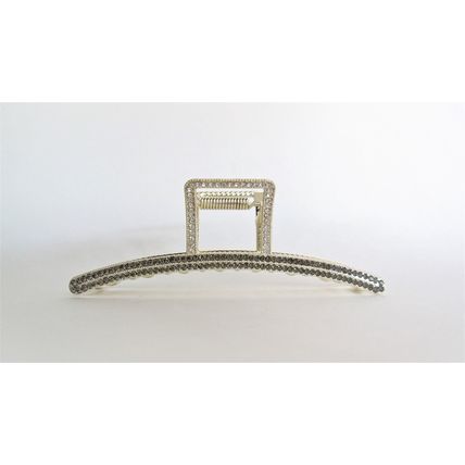 Long art deco gold metal gray crystal hair claw clip for medium fine hair