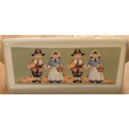 Nantucket Ceramic Pilgrim Loaf Pan 5x3x2 Thanksgiving Harvest Pumpkins Fall Time