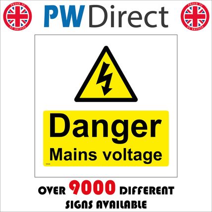 WS089 DANGER MAINS VOLTAGE SIGN SHOCK LIVE SAFETY WARNING BURN DEATH WIRE