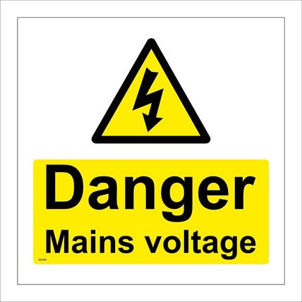 WS089 DANGER MAINS VOLTAGE SIGN SHOCK LIVE SAFETY WARNING BURN DEATH WIRE