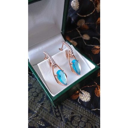 Vintage 1990-s 14 Ct Rolled Gold Aquamarine/ Zircon Earrings - Hallmarked 585 RG