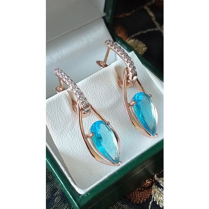 Vintage 1990-s 14 Ct Rolled Gold Aquamarine/ Zircon Earrings - Hallmarked 585 RG
