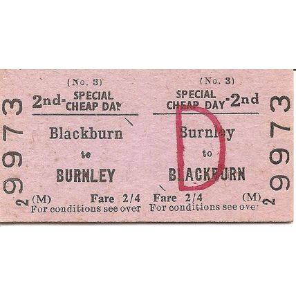 B.T.C. Edmondson Ticket - Burnley to Blackburn