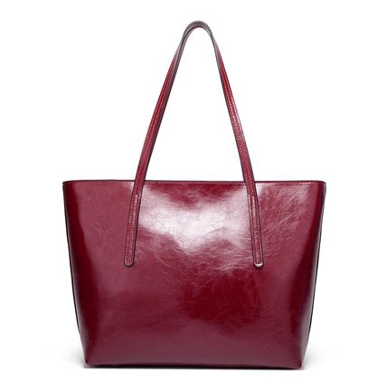 Ladies' Large Capacity Oil Wax Leather Shoulder Bag Tote Bag Red