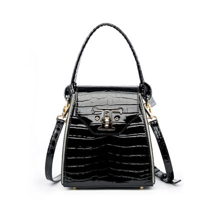 Women Genuine Leather Handbags Crocodile Pattern Handheld Cross Bag Black