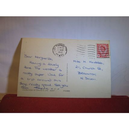LAUNCHING THE LIFE BOAT, ST. DAVID'S, WALES used postcard 1970 pm =