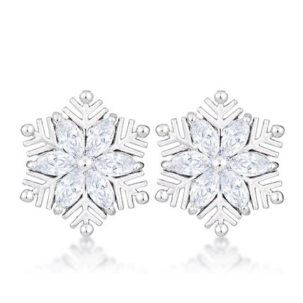 6Ct Rhodium Plated Clear Marquise Snowflake Earrings