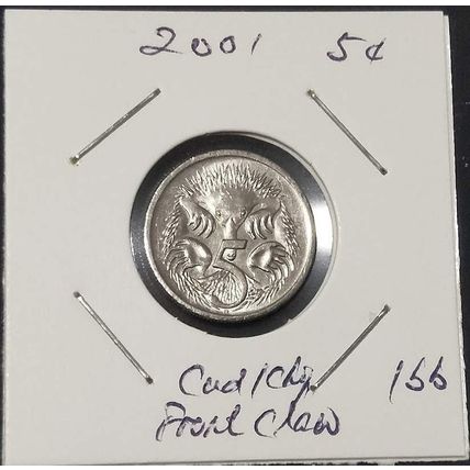 Australia 2001 5c Echidna ~ Die Chip/Cud on Front Claw - Circulated [1bb]