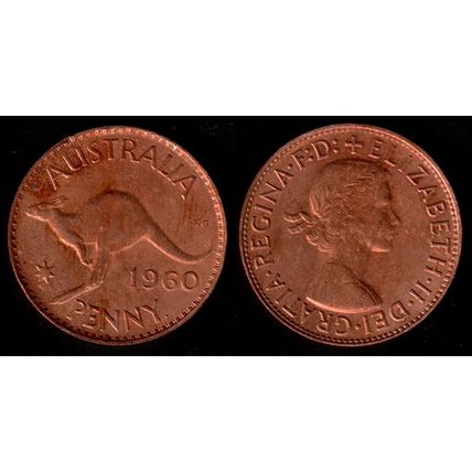 Australia One Penny 1960 Used Coin 1d QE II Kangaroo Y.