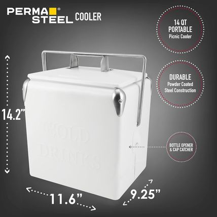 Permasteel Retro Vintage 14-Qt Portable Ice Chest, Hard Metal Beverage Cooler, P